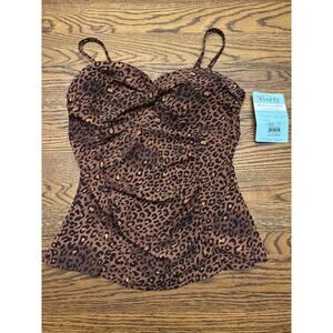 NEW Spanx Love Your Assets Womens Bathing Suit Top Leopard Print Tankini Size M